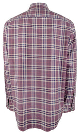 Men's Comfort Stretch Fit Plaid Long Sleeve Shirt W XL Wine